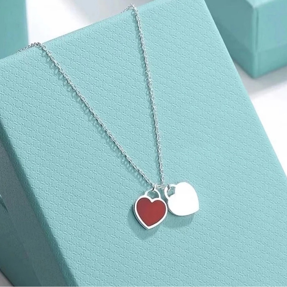 Silver and red Heart Pendant Necklace NEW